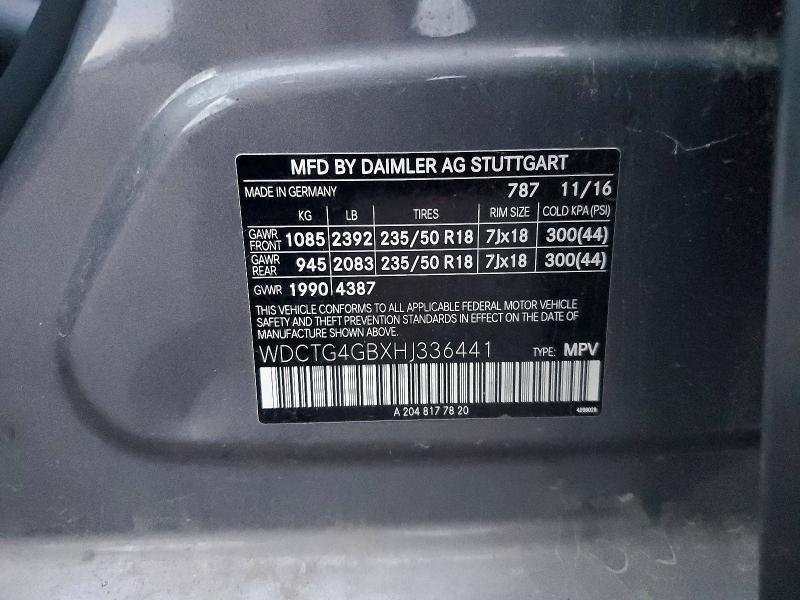 Aukcja sprzedaży 2017 Mercedes-benz Gla, vin: WDCTG4GBXHJ336441, numer aukcji: 70447566