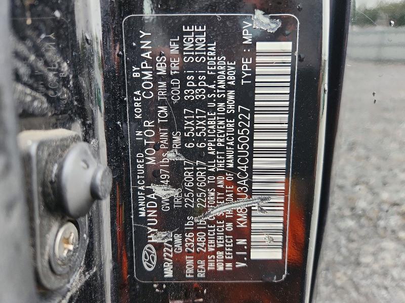 70130996 :رقم المزاد ، KM8JU3AC4CU505227 vin ، 2012 Hyundai Tucson مزاد بيع