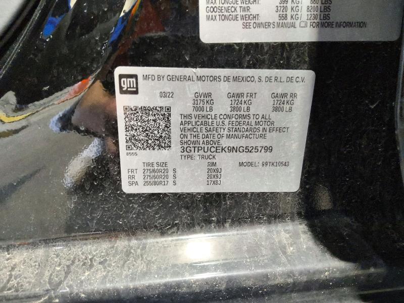 Продажа на аукционе авто 2022 Gmc Sierra, vin: 3GTPUCEK9NG525799, номер лота: 66143306