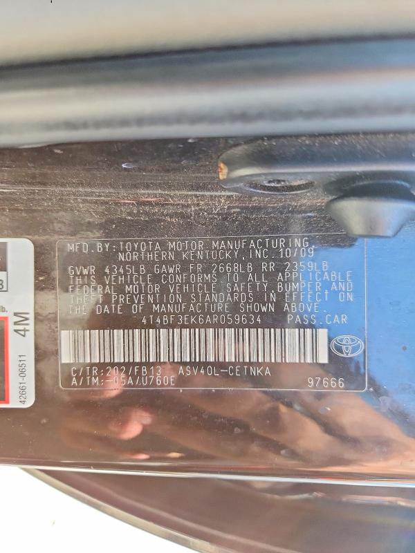 2010 Toyota Camry მანქანა იყიდება აუქციონზე, vin: 4T4BF3EK6AR059634, აუქციონის ნომერი: 69042786