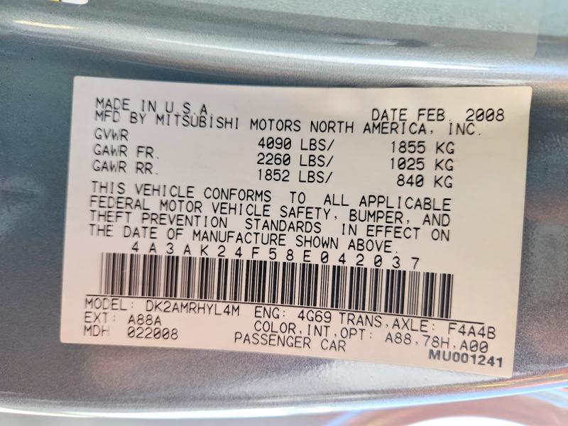 Продажа на аукционе авто 2008 Mitsubishi Eclipse, vin: 4A3AK24F58E042037, номер лота: 70123806