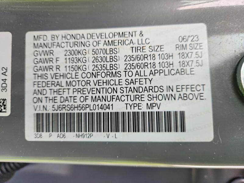 2023 Honda Cr-v Hyb Spt მანქანა იყიდება აუქციონზე, vin: 5J6RS6H56PL014041, აუქციონის ნომერი: 70782296
