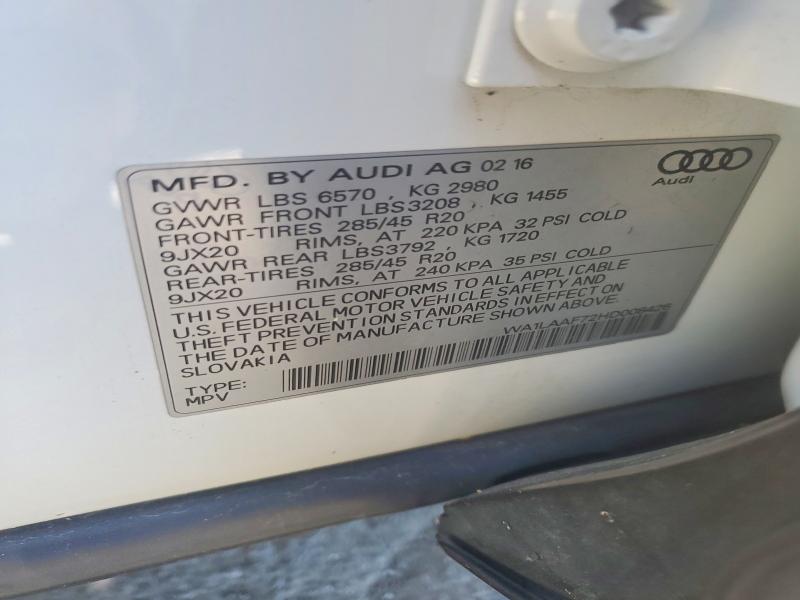 Aukcja sprzedaży 2017 Audi Q7, vin: WA1LAAF72HD008426, numer aukcji: 70126826
