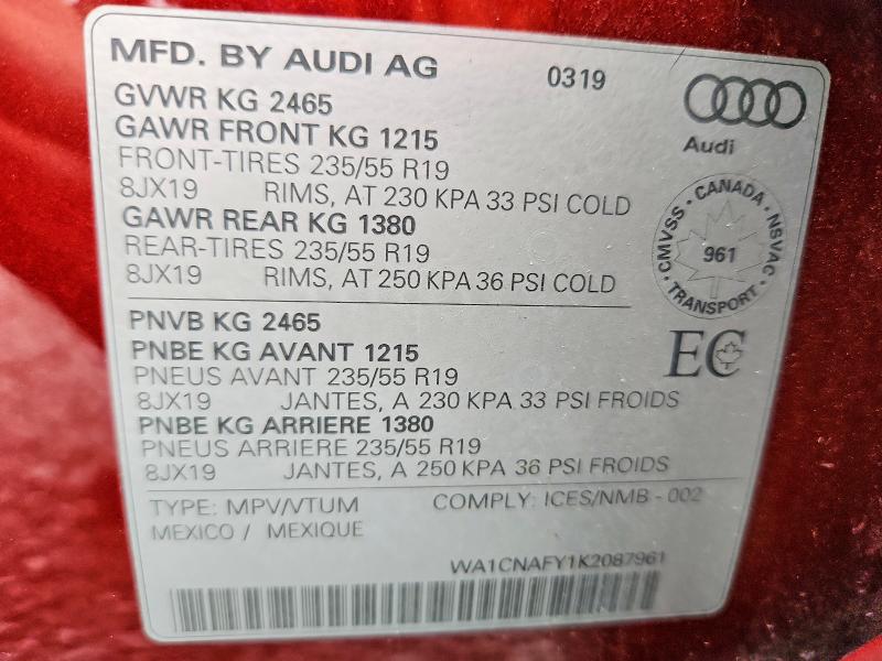 Продажа на аукционе авто 2019 Audi Q5, vin: WA1CNAFY1K2087961, номер лота: 67215866
