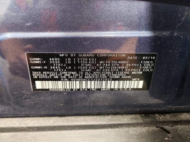 Aukcja sprzedaży 2018 Subaru Outback, vin: 4S4BSACC1J3317022, numer aukcji: 69423166