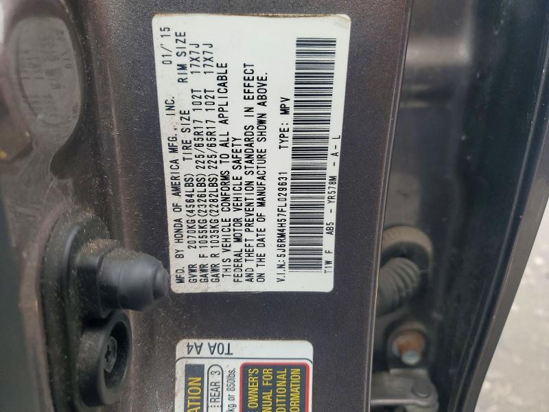 2015 Honda Cr-v მანქანა იყიდება აუქციონზე, vin: 5J6RM4H57FL029631, აუქციონის ნომერი: 68710116