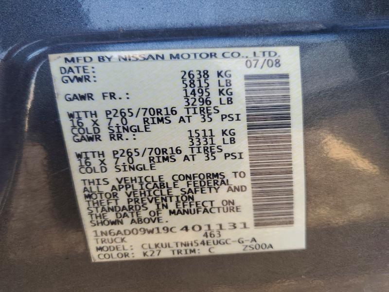 2009 Nissan Frontier მანქანა იყიდება აუქციონზე, vin: 1N6AD09W19C401131, აუქციონის ნომერი: 67530956