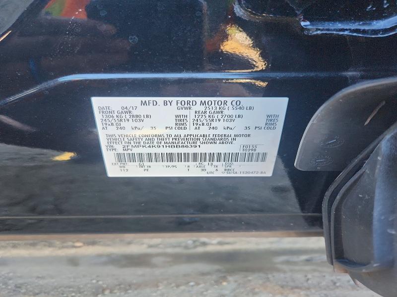 70497896 :رقم المزاد ، 2FMPK4K91HBB86391 vin ، 2017 Ford Edge مزاد بيع