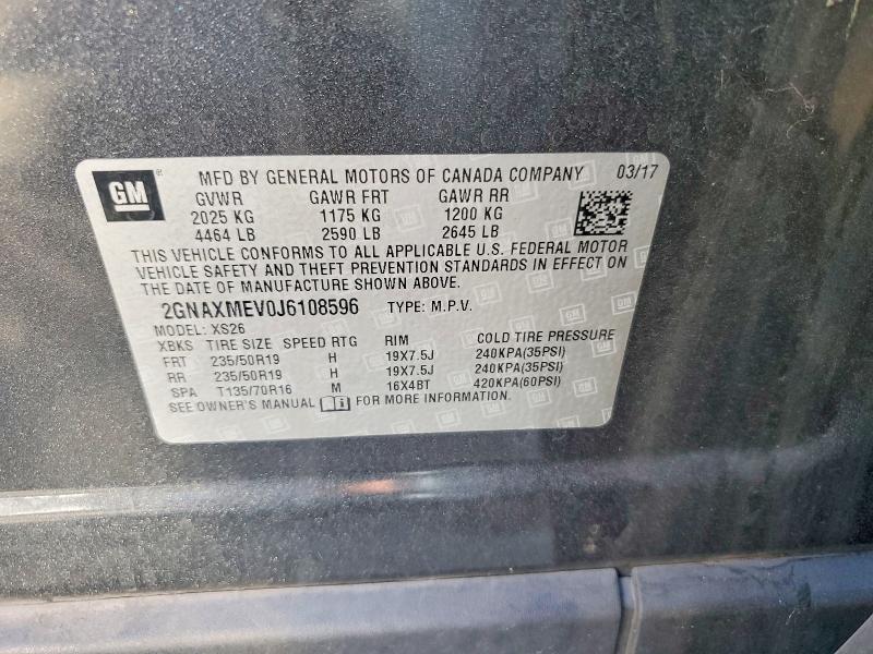 Продаж на аукціоні авто 2018 Chevrolet Equinox, vin: 2GNAXMEV0J6108596, номер лоту: 70314286