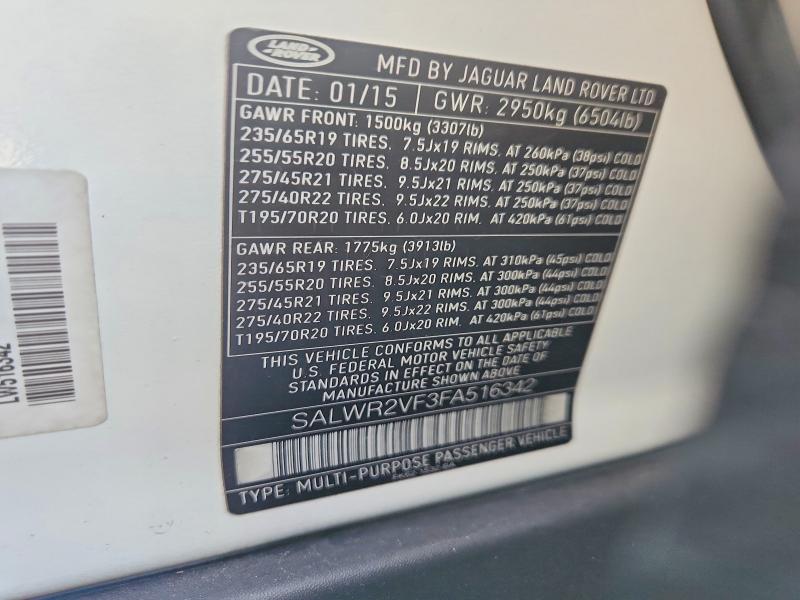 Aukcja sprzedaży 2015 Land Rover Range Rover Sport, vin: SALWR2VF3FA516342, numer aukcji: 69406446