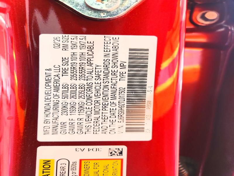 69011526 :رقم المزاد ، 5J6RS6H92TL017502 vin ، 2026 Honda Cr-v مزاد بيع