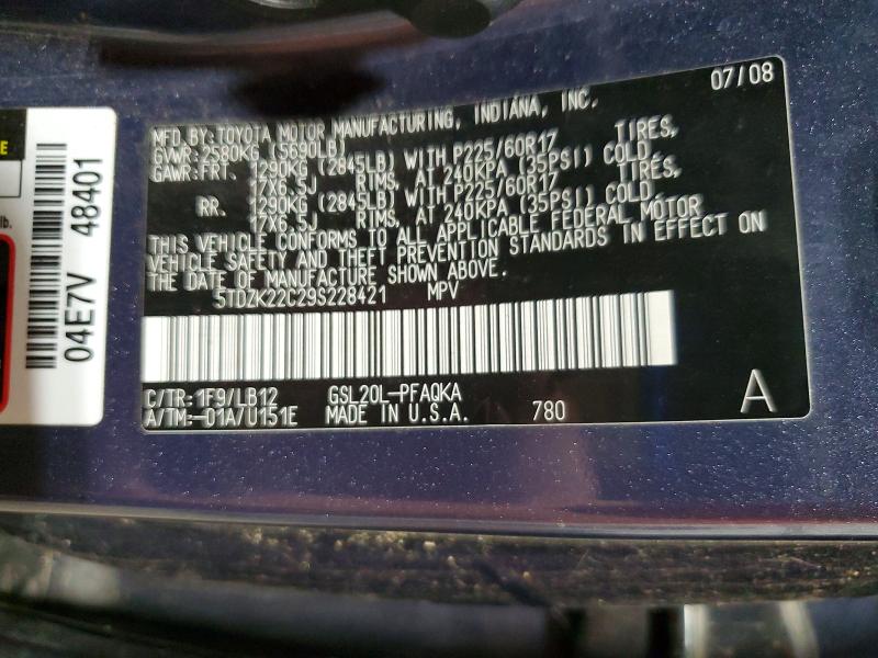 Продаж на аукціоні авто 2009 Toyota Sienna, vin: 5TDZK22C29S228421, номер лоту: 70656216