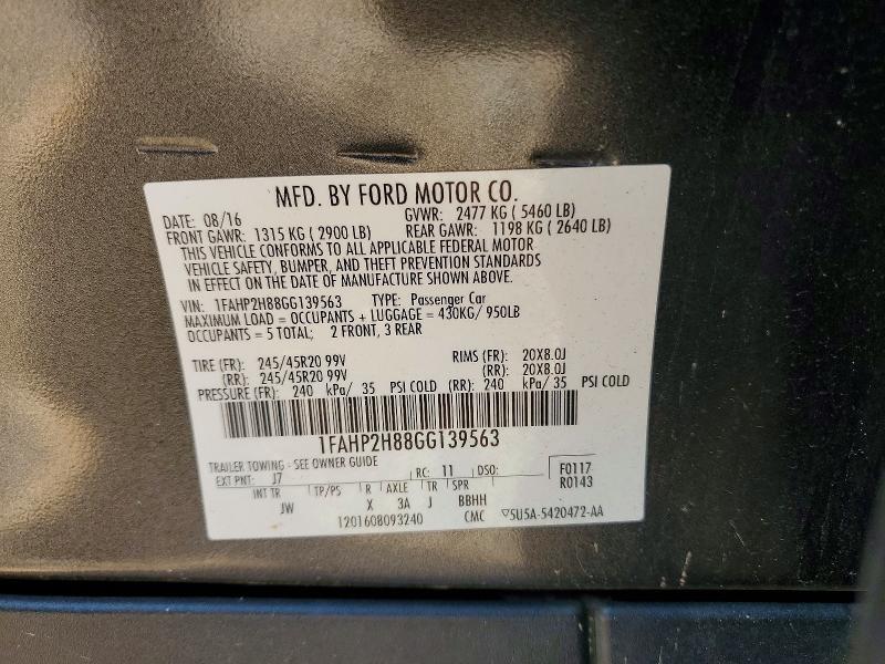 Продажа на аукционе авто 2016 Ford Taurus, vin: 1FAHP2H88GG139563, номер лота: 67992246