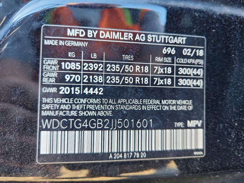 69142616 :رقم المزاد ، WDCTG4GB2JJ501601         vin ، 2018 Mercedes-benz Gla مزاد بيع