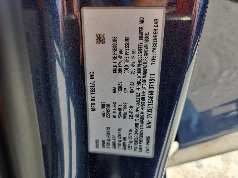 Aukcja sprzedaży 2022 Tesla Model 3, vin: 5YJ3E1EA6NF371811, numer aukcji: 67457006