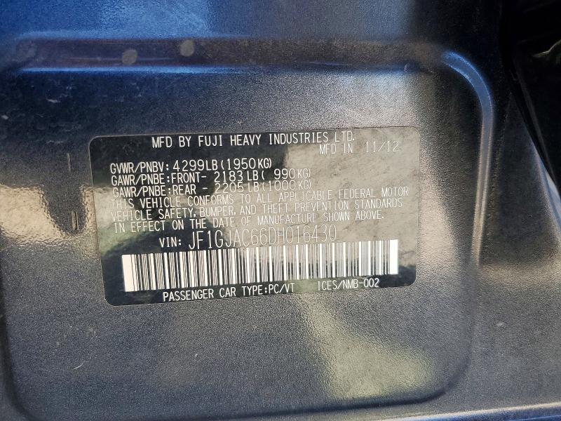 2013 Subaru Impreza მანქანა იყიდება აუქციონზე, vin: JF1GJAC66DH016430, აუქციონის ნომერი: 70644256