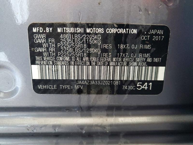 67117386 :رقم المزاد ، JA4AZ3A33JZ021081 vin ، 2018 Mitsubishi Outlander مزاد بيع