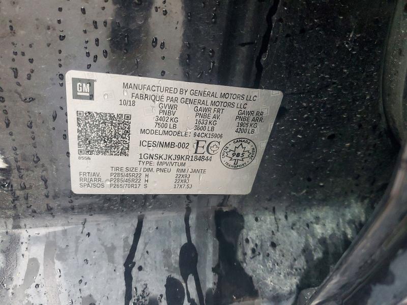 70004926 :رقم المزاد ، 1GNSKJKJ9KR184844 vin ، 2019 Chevrolet Suburban مزاد بيع