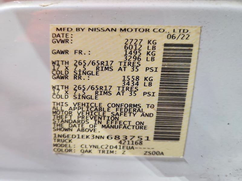 Продажа на аукционе авто 2022 Nissan Frontier, vin: 1N6ED1EK3NN683751, номер лота: 68896366