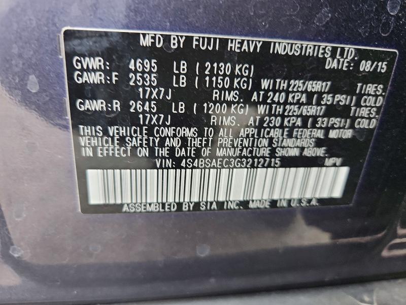 Aukcja sprzedaży 2016 Subaru Outback, vin: 4S4BSAEC3G3212715, numer aukcji: 69141136