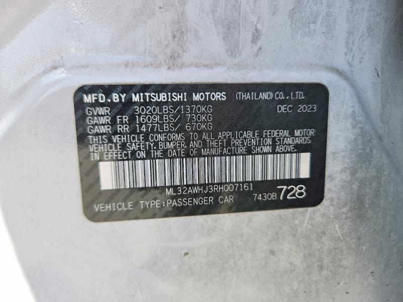68052636 :رقم المزاد ، ML32AWHJ3RH007161 vin ، 2024 Mitsubishi Mirage مزاد بيع