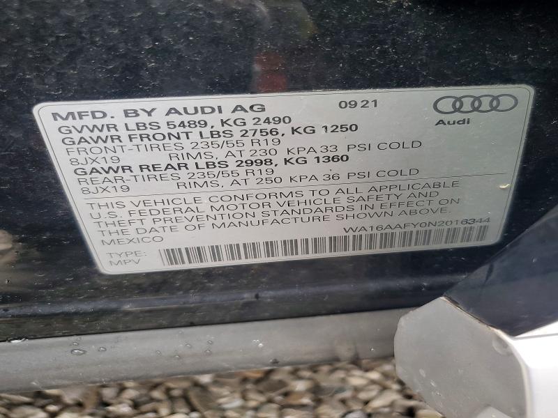 2022 Audi Q5 მანქანა იყიდება აუქციონზე, vin: WA16AAFY0N2016344, აუქციონის ნომერი: 67707816