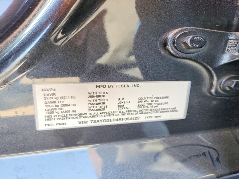 Продаж на аукціоні авто 2024 Tesla Model Y, vin: 7SAYGDED4RF054422, номер лоту: 67911186