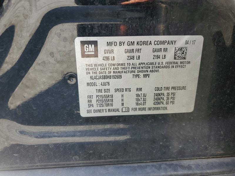 Aukcja sprzedaży 2017 Buick Encore, vin: KL4CJASB0HB192609, numer aukcji: 69565066