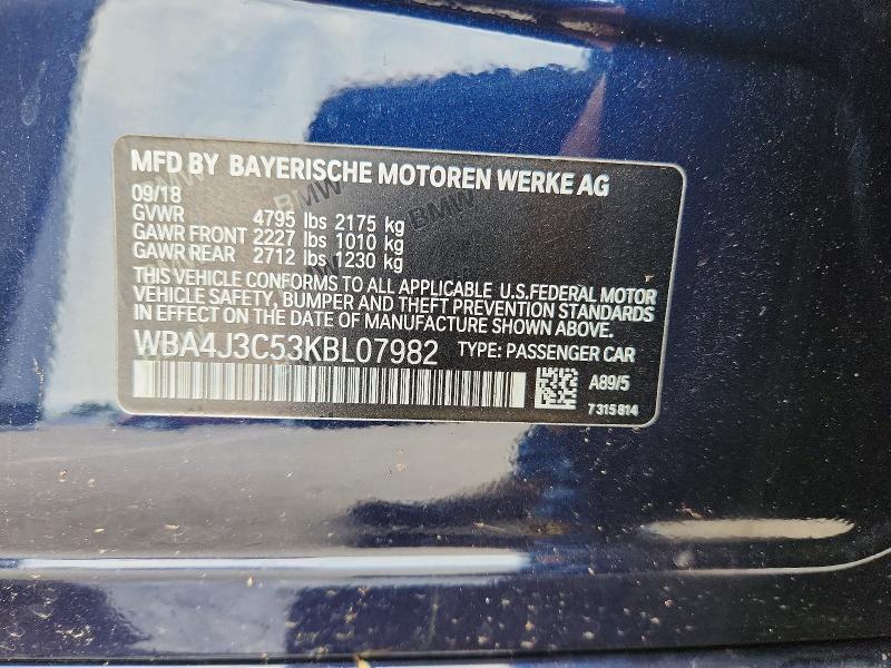 Aukcja sprzedaży 2019 Bmw 430xi, vin: WBA4J3C53KBL07982, numer aukcji: 69204246
