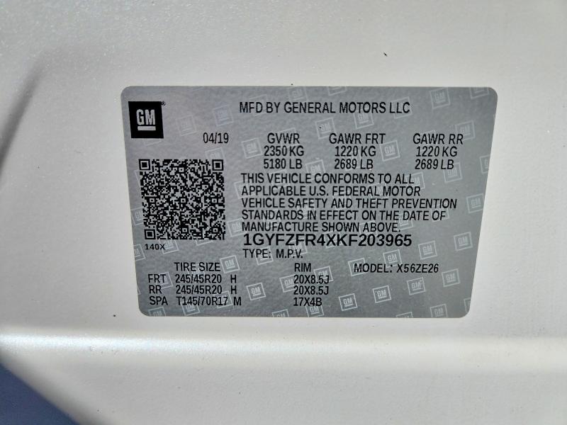 68928106 :رقم المزاد ، 1GYFZFR4XKF203965 vin ، 2019 Cadillac Xt4 مزاد بيع