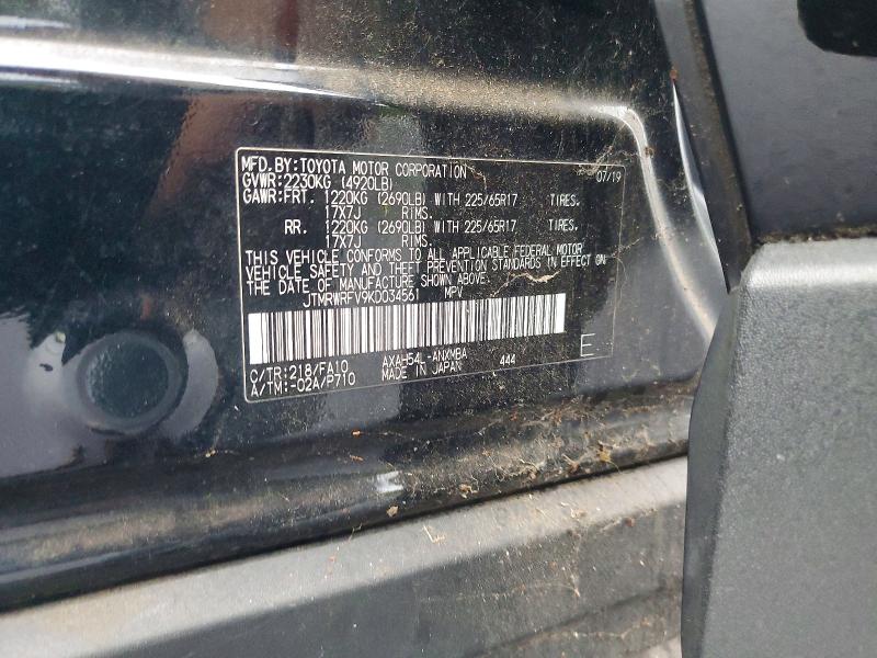 Auction sale of the 2019 Toyota Rav4 Hybrid, vin: JTMRWRFV9KD034561, lot number: 66307596