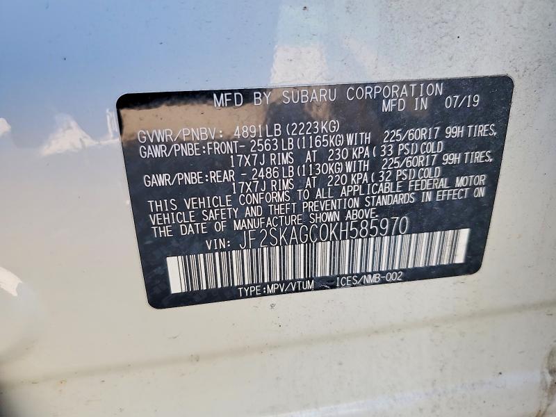 66737626 :رقم المزاد ، JF2SKAGC0KH585970 vin ، 2019 Subaru Forester مزاد بيع