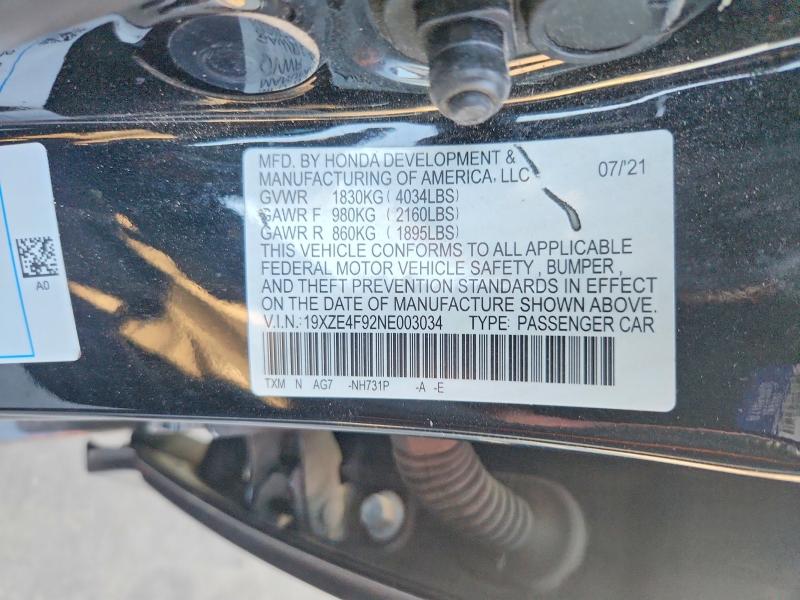 Aukcja sprzedaży 2022 Honda Insight, vin: 19XZE4F92NE003034, numer aukcji: 69728046