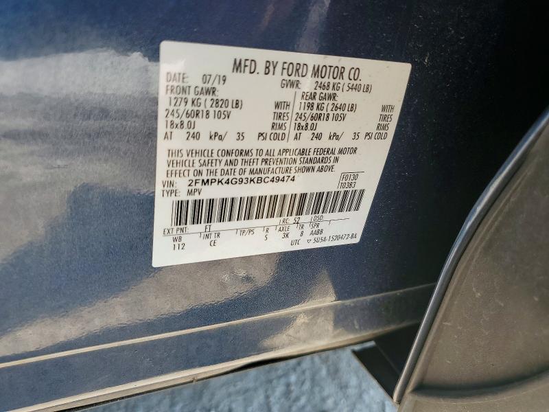 2019 Ford Edge მანქანა იყიდება აუქციონზე, vin: 2FMPK4G93KBC49474, აუქციონის ნომერი: 65554696
