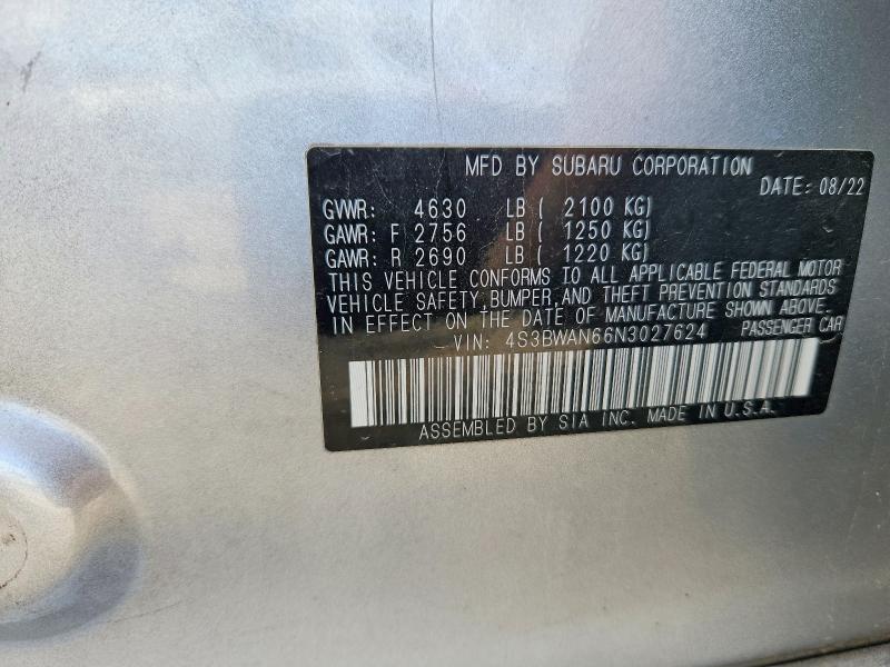 Продаж на аукціоні авто 2022 Subaru Legacy, vin: 4S3BWAN66N3027624, номер лоту: 69765996