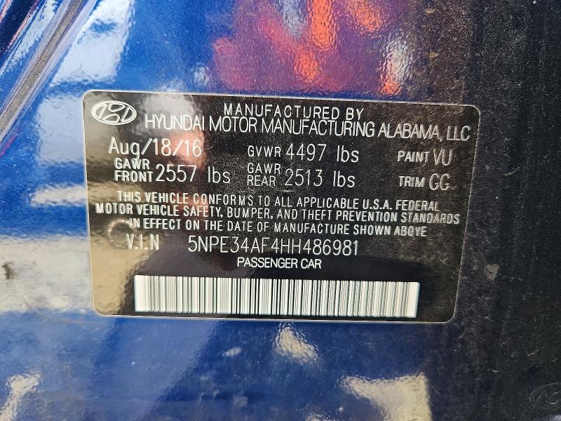 68076926 :رقم المزاد ، 5NPE34AF4HH486981 vin ، 2017 Hyundai Sonata مزاد بيع