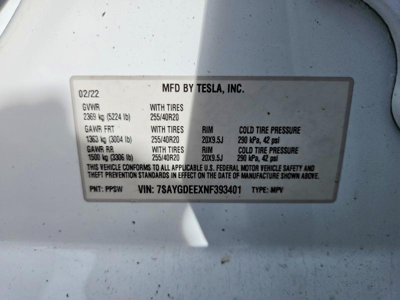 Aukcja sprzedaży 2022 Tesla Model Y, vin: 7SAYGDEEXNF393401, numer aukcji: 70052896