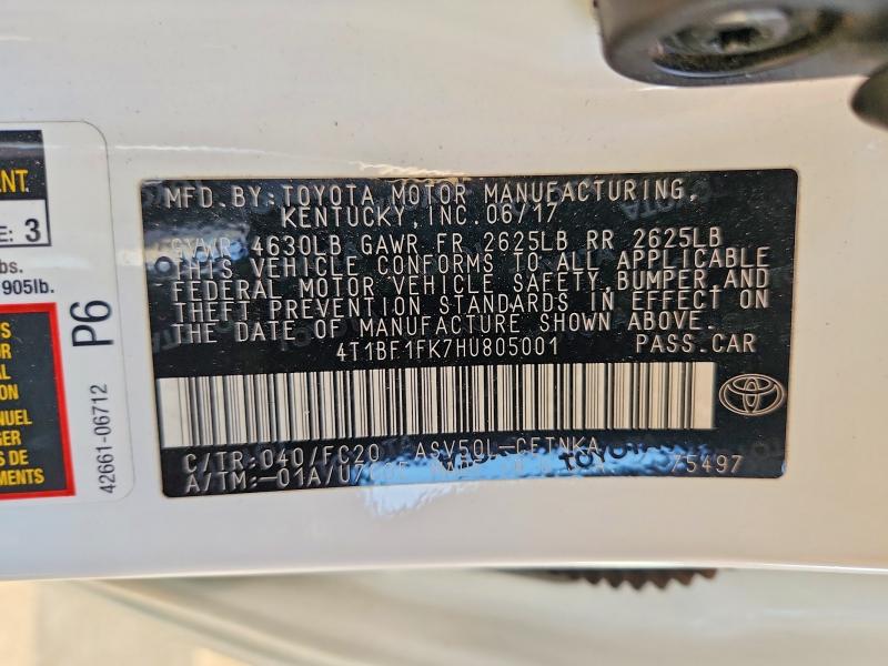 Aukcja sprzedaży 2017 Toyota Camry, vin: 4T1BF1FK7HU805001, numer aukcji: 69898726