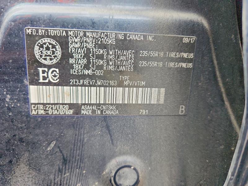 69043446 :رقم المزاد ، 2T3JFREV7JW702163 vin ، 2018 Toyota Rav4 مزاد بيع