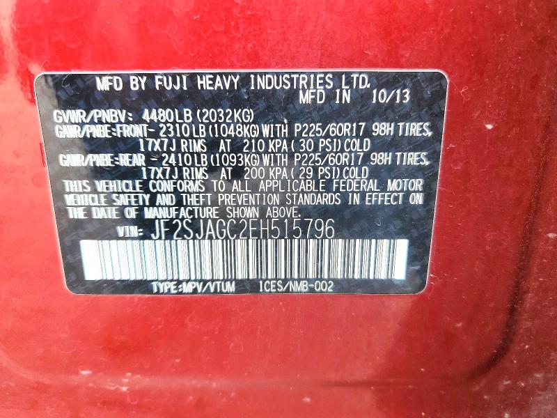 2014 Subaru Forester მანქანა იყიდება აუქციონზე, vin: JF2SJAGC2EH515796, აუქციონის ნომერი: 69056906