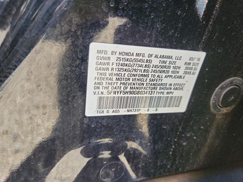 68421646 :رقم المزاد ، 5FNYF5H90GB034131 vin ، 2016 Honda Pilot مزاد بيع