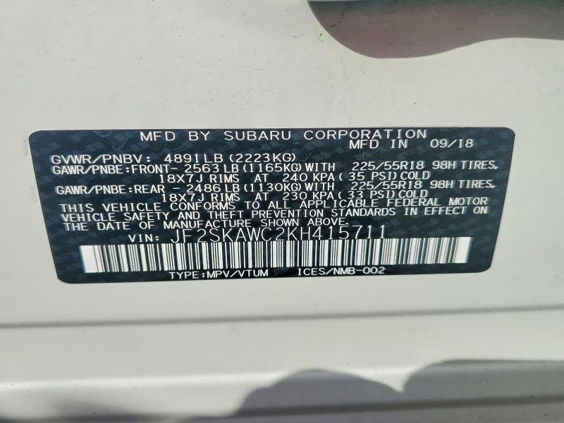 68795826 :رقم المزاد ، JF2SKAWC2KH415711 vin ، 2019 Subaru Forester مزاد بيع