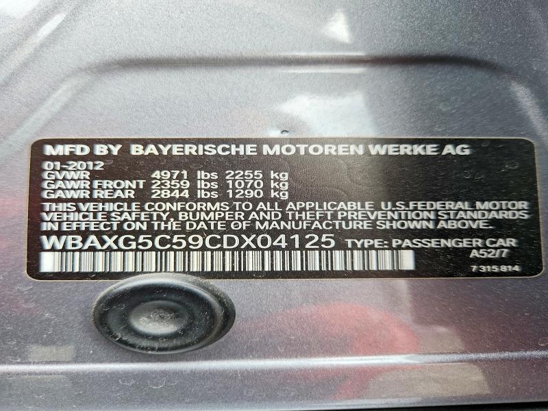 68043686 :رقم المزاد ، WBAXG5C59CDX04125 vin ، 2012 Bmw 528 مزاد بيع