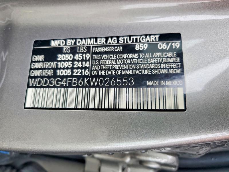 2019 Mercedes-benz A მანქანა იყიდება აუქციონზე, vin: WDD3G4FB6KW026553, აუქციონის ნომერი: 67177196