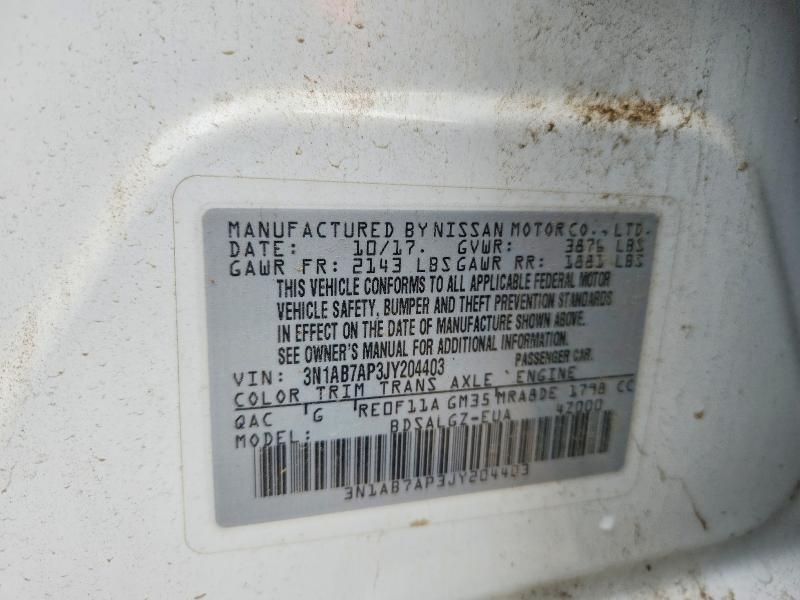 Aukcja sprzedaży 2018 Nissan Sentra, vin: 3N1AB7AP3JY204403, numer aukcji: 70697146