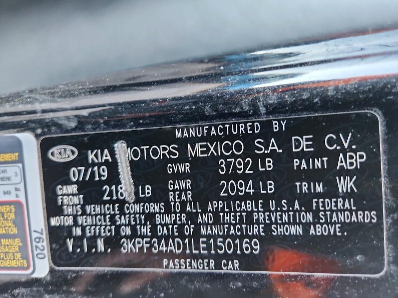 66565646 :رقم المزاد ، 3KPF34AD1LE150169 vin ، 2020 Kia Forte مزاد بيع