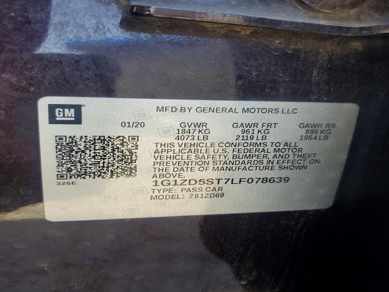 68813746 :رقم المزاد ، 1G1ZD5ST7LF078639 vin ، 2020 Chevrolet Malibu مزاد بيع