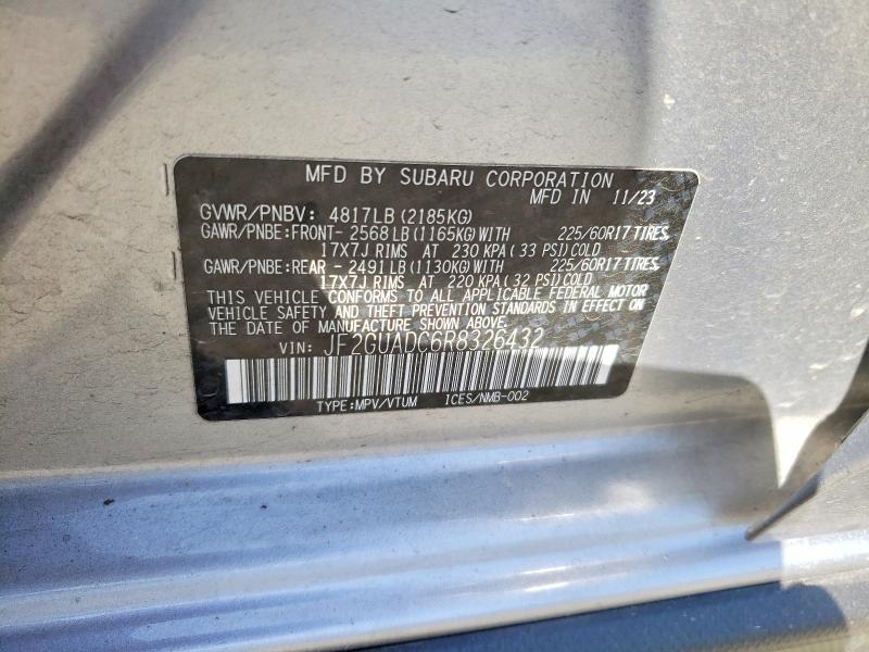 Auction sale of the 2024 Subaru Crosstrek, vin: JF2GUADC6R8326432, lot number: 68874926