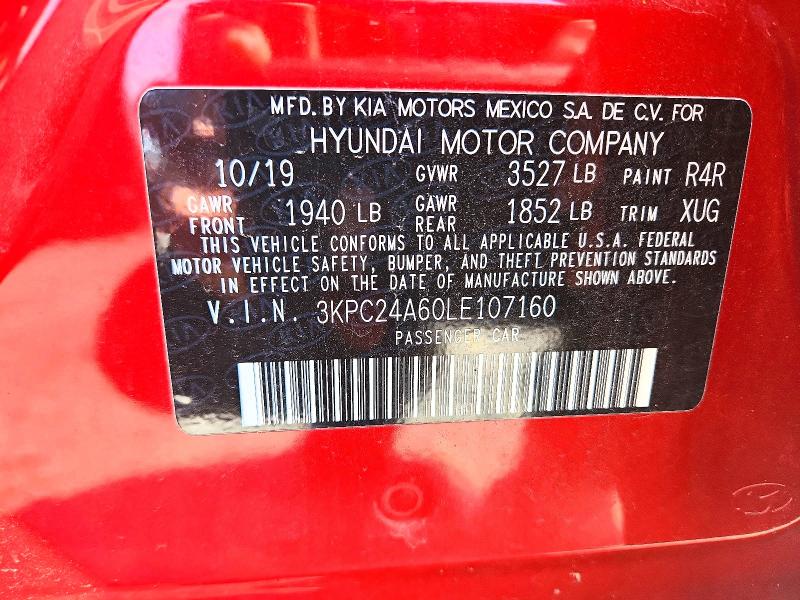 68107806 :رقم المزاد ، 3KPC24A60LE107160 vin ، 2020 Hyundai Accent مزاد بيع