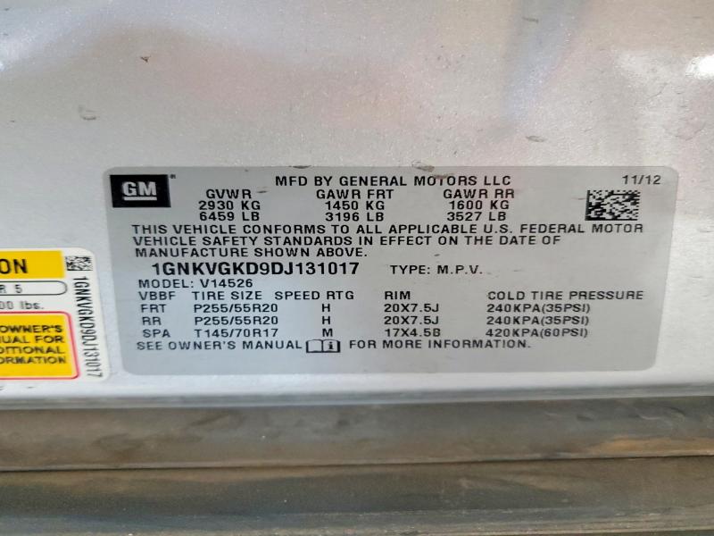 Aukcja sprzedaży 2013 Chevrolet Traverse, vin: 1GNKVGKD9DJ131017, numer aukcji: 68703896